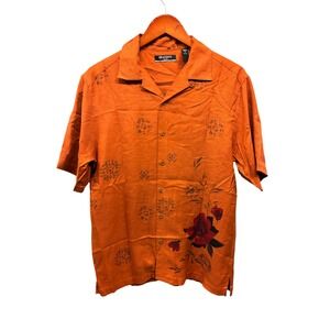 Brandini Pure Silk Camp Shirt Men's Small Burnt Orange Floral Medallion Vintage